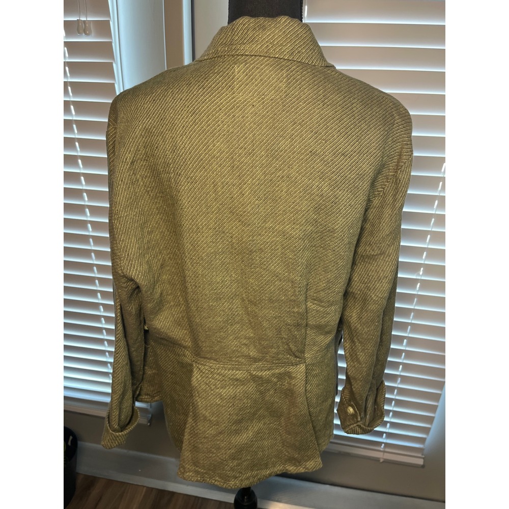 FLAX Jeanne Engelhart 100% Linen Olive Green Asymmetrical Jacket Shirt Small - Picture 4 of 9